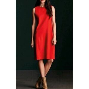 Eileen Fisher 100% Wool Shift Poppy Red Back Zip Tapered Hem Size Large L A-Line